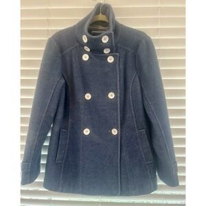 BNCI By Blanc Noir Women's Cornflower Blue Wool Blend Double Breasted Pea Coat